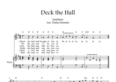 Deck the Halls ( one voice - G major - with chords) (arr. Duda Oriontte)