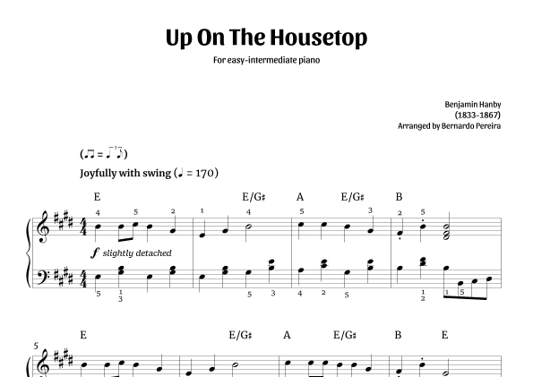 Up On The Housetop (easy-intermediate piano – E major) (arr. Bernardo Pereira)