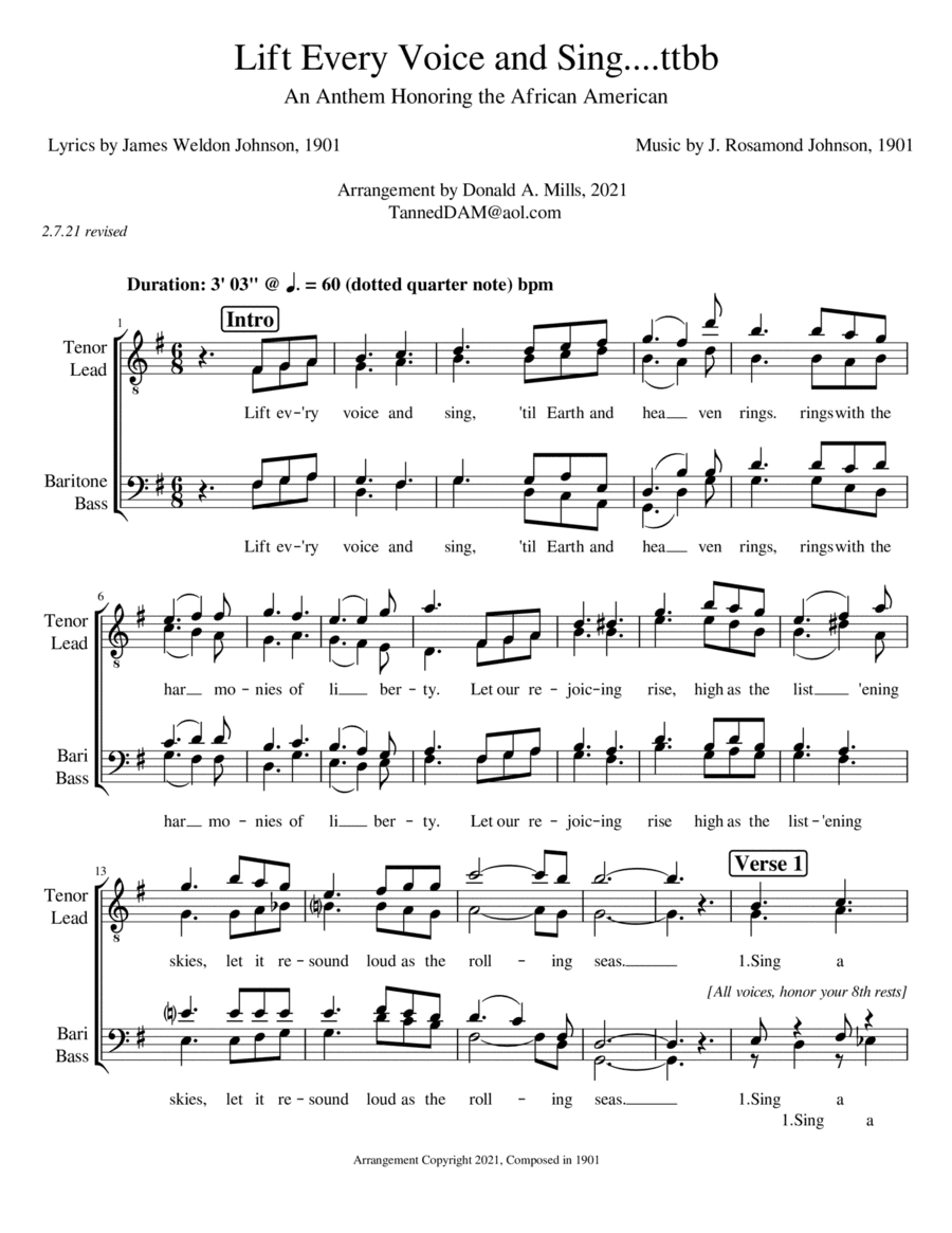 Lift Every Voice and Sing...ttbb (arr. Donald A. Mills)