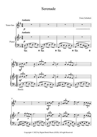 Serenade - Franz Schubert (Tenor Sax + Piano) (arr. Digital Book Music)
