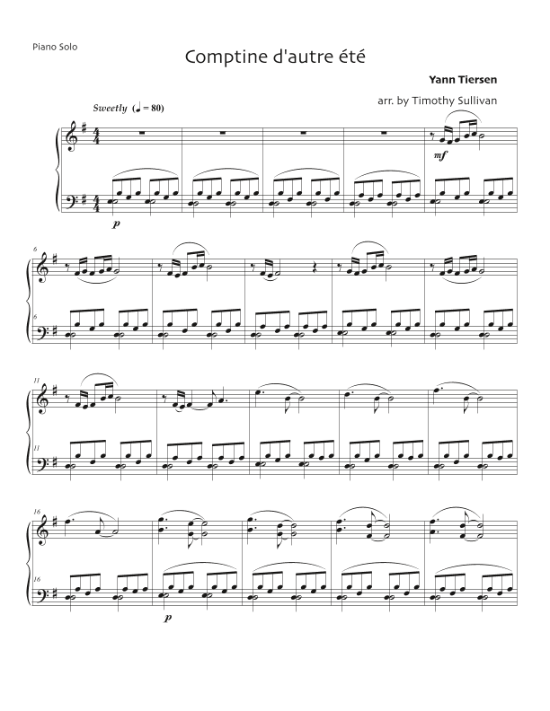 Comptine D'un Autre Été: L'après-midi (arr. Timothy Sullivan)