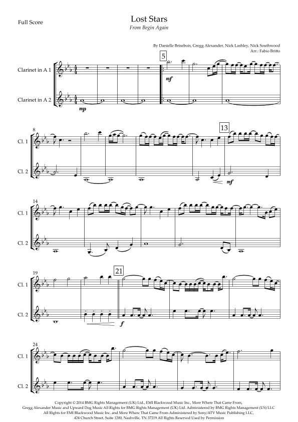 Lost Stars (arr. Fabio Britto)