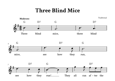 Three Blind Mice - Lead Sheet (G Major - Traditional) (arr. Yuri Noronha)