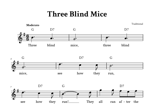 Three Blind Mice - Lead Sheet (G Major - Traditional) (arr. Yuri Noronha)