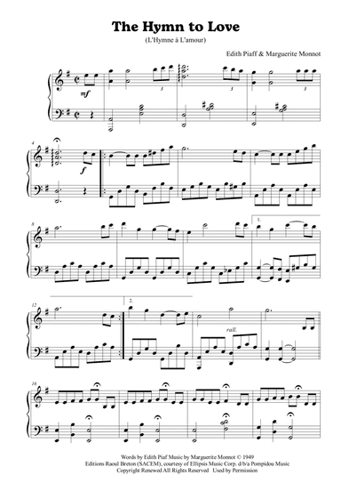 Hymne A L'amour (arr. Passoni Music)