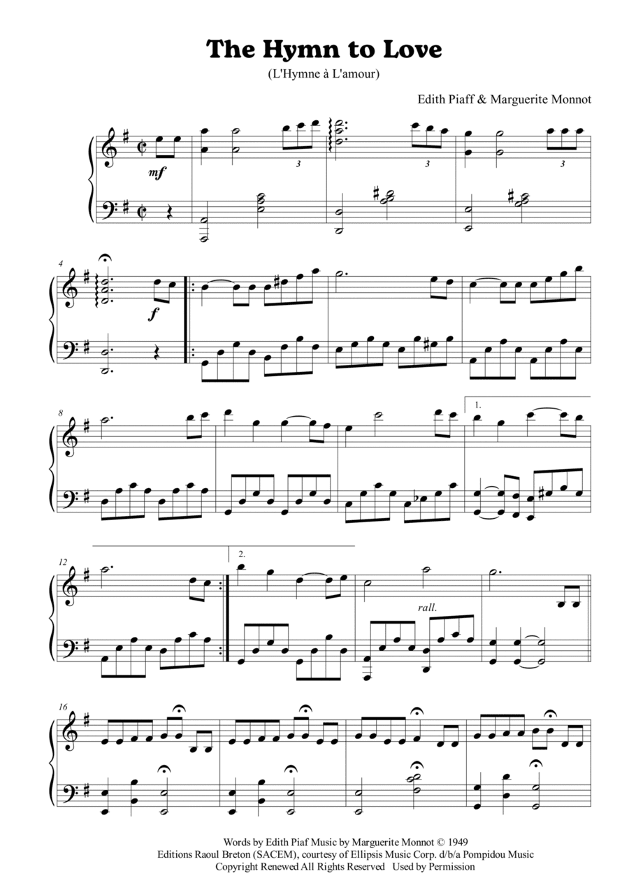 Hymne A L'amour (arr. Passoni Music)
