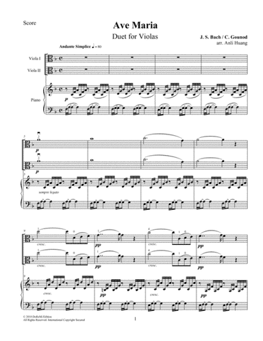 Ave Maria - Duet for Violas (Piano score) (arr. Anli Huang)