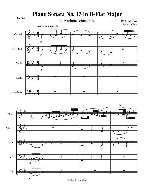 Piano Sonata No. 13, Movement 2 (arr. Joshua Choe)