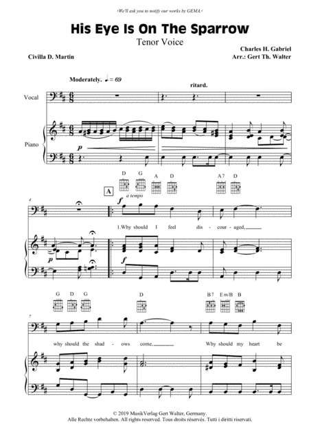 His Eye Is On The Sparrow (arr. Gert Th. Walter)