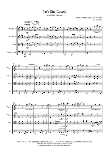 Isn't She Lovely (arr. Tim Cais)