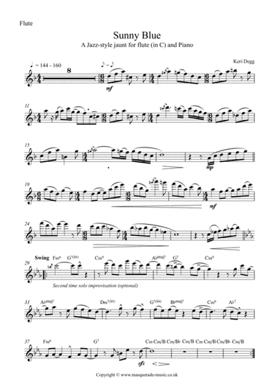 Sunny Blue - A Jazz-style Jaunt for Flute and Piano (optional improvisation, or use the written out