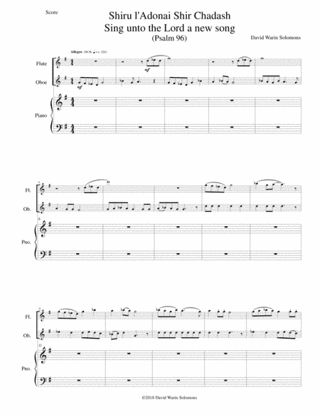 Shiru l'adonai shir chadash - O sing unto the LORD a new song - (Psalm 96) for flute, oboe and piano