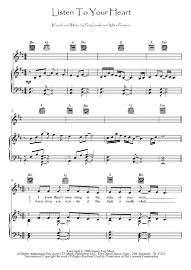 Listen To Your Heart (arr. PianoSheetNow)