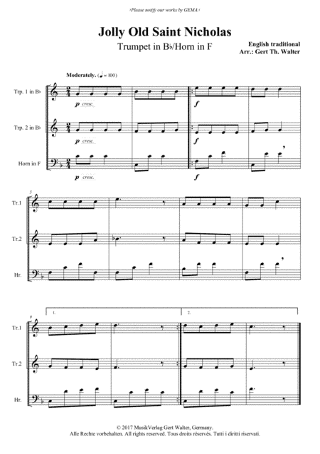 Jolly Old Saint Nicholas (arr. Gert Th. Walter)