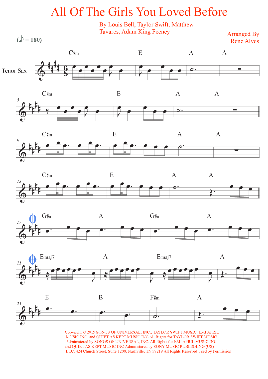 All Of The Girls You Loved Before (arr. Rene Alves)