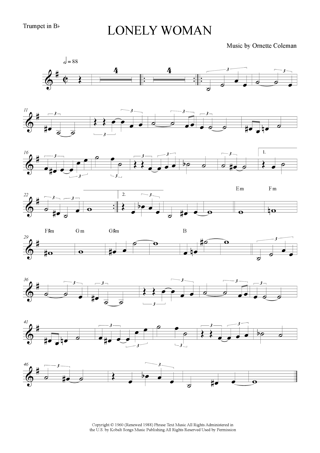 Lonely Woman (arr. The Sheet Music Library)