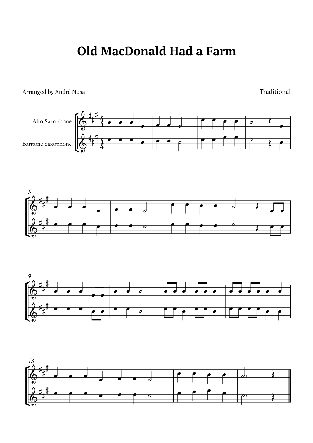 Old MacDonald Had a Farm (arr. André Nusa)