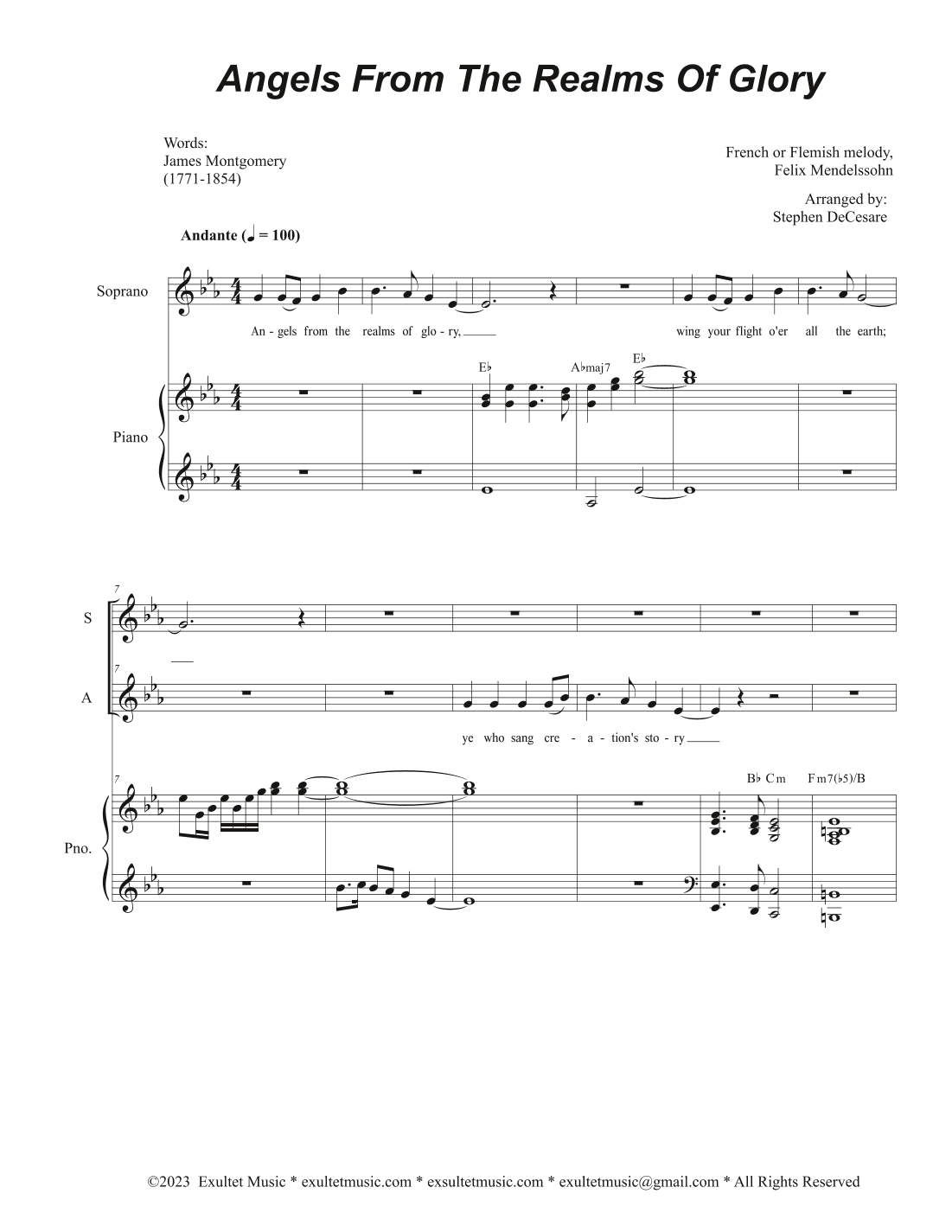 Angels From The Realms Of Glory (Duet for Soprano and Alto solo) (arr. Stephen DeCesare)