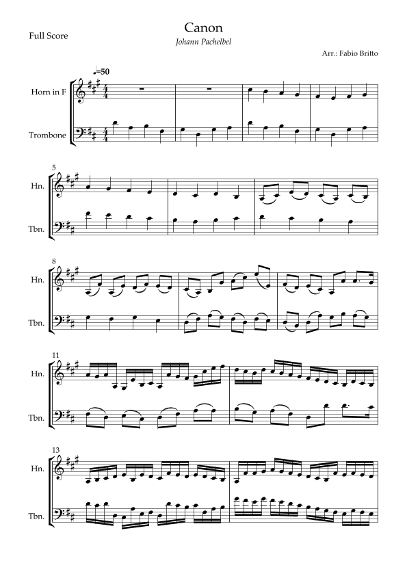 Canon - Johann Pachelbel (Wedding/Reduced Version) for Horn in F & Trombone Duo (arr. Fabio Britto)