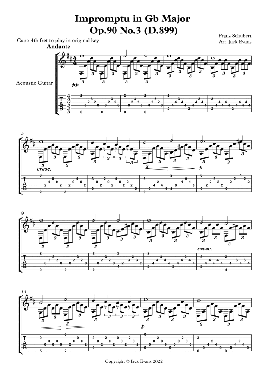 Schubert Impromptu in Gb - solo guitar (arr. Jack Evans)