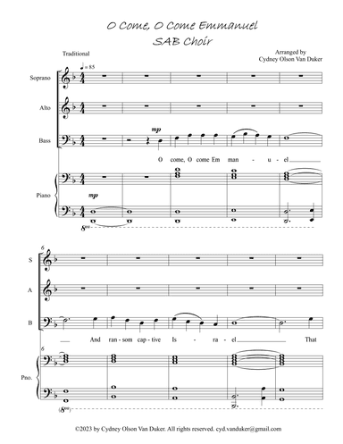 O Come, O Come Emmanuel SAB (arr. Cydney Olson Van Duker)