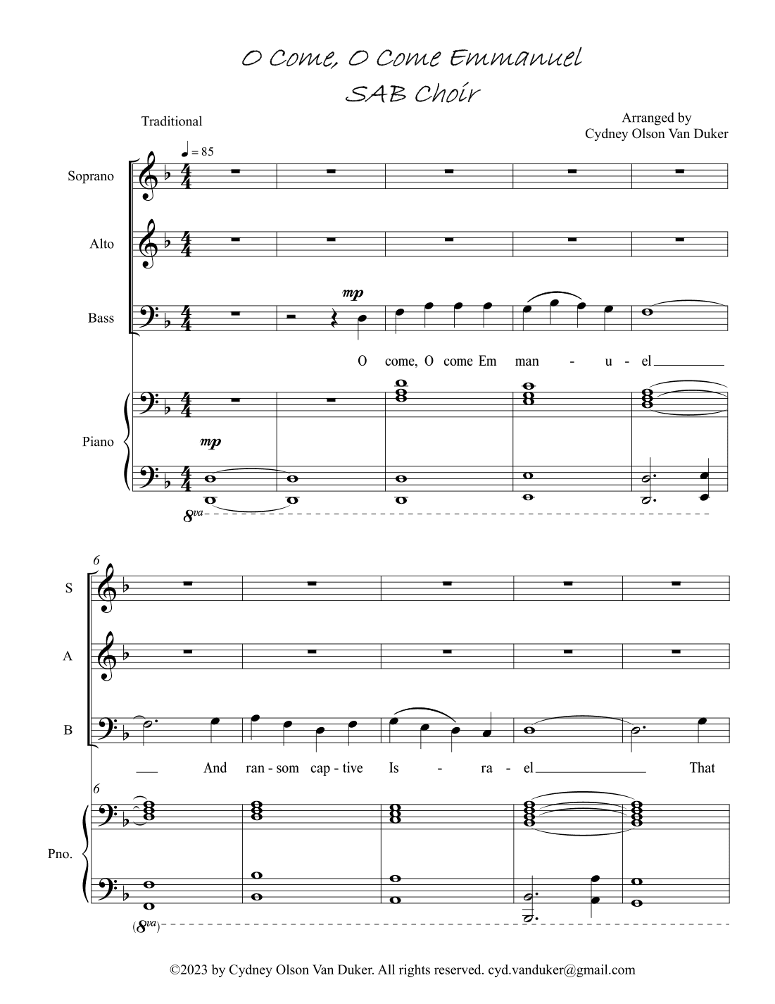 O Come, O Come Emmanuel SAB (arr. Cydney Olson Van Duker)