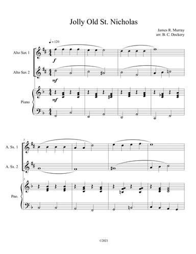 Jolly Old St. Nicholas (Alto Sax Duet with Piano Accompaniment) (arr. B. C. Dockery)