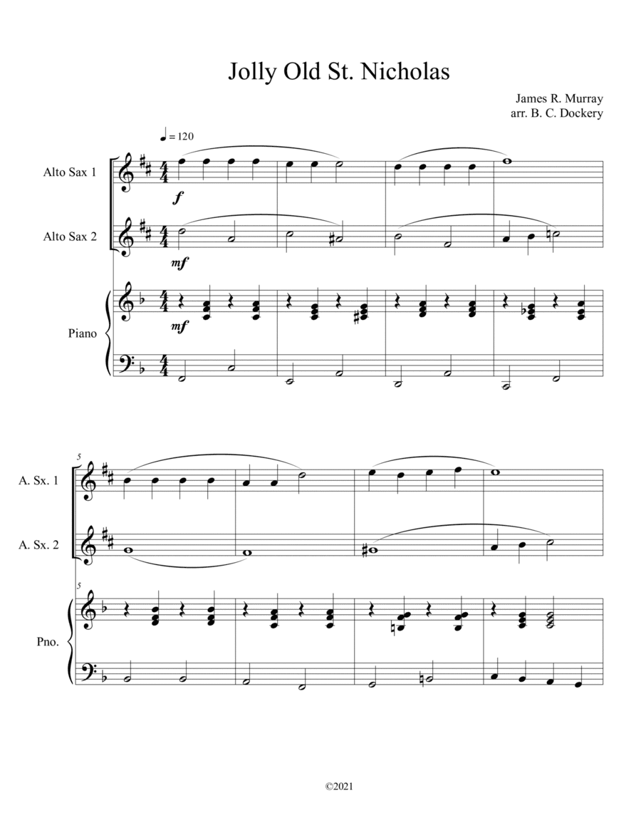 Jolly Old St. Nicholas (Alto Sax Duet with Piano Accompaniment) (arr. B. C. Dockery)
