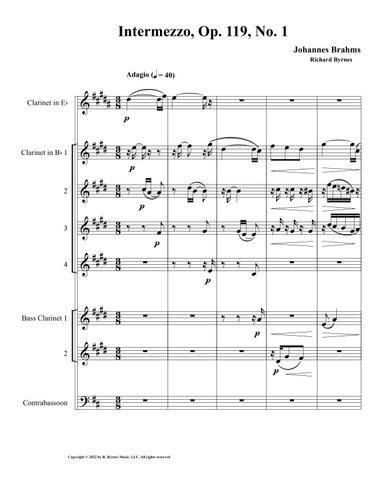 Intermezzo, Op. 119, No. 1 (Clarinet Septet + Contrabassoon) (arr. Richard Byrnes)