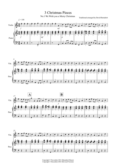 3 Easy Christmas Pieces for Violin and Piano (arr. David Burndrett)