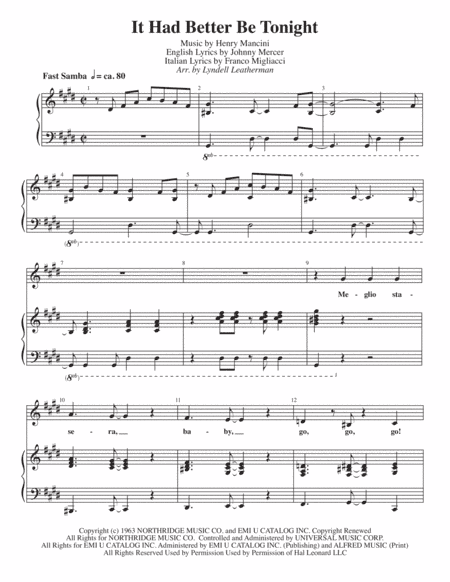 It Had Better Be Tonight (arr. Lyndell Leatherman)