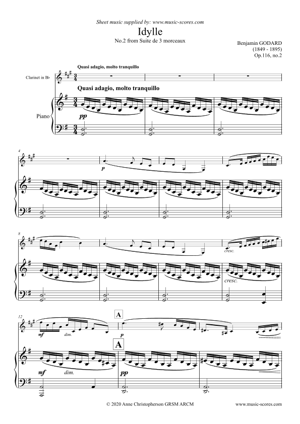 Godard - Idylle - No.2 from Op. 116 Suite de 3 Morceaux - Clarinet (arr. Anne L Christopherson GRSM ARCM)