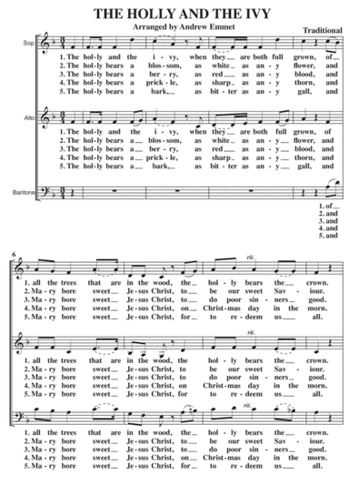 The Holly And The Ivy A Cappella SAB (arr. Andrew Emmet)