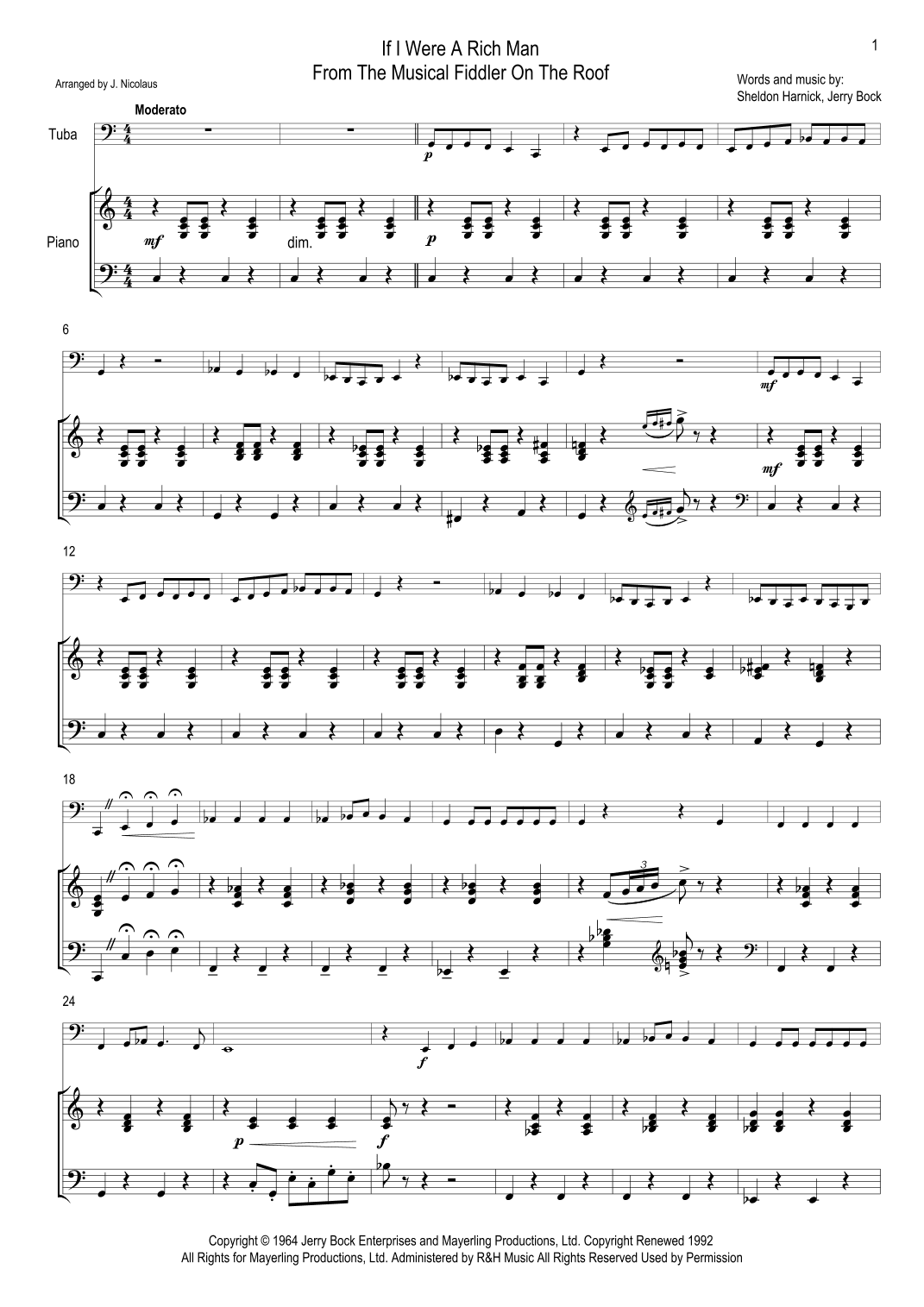 If I Were A Rich Man (arr. John Nicolaus)