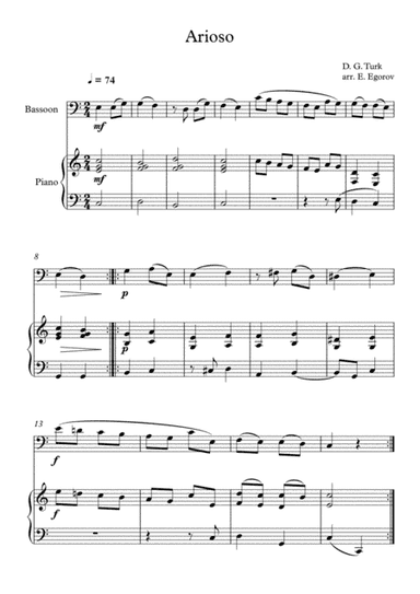 Arioso, Daniel Gottlob Turk, For Bassoon & Piano (arr. Eugene Egorov)