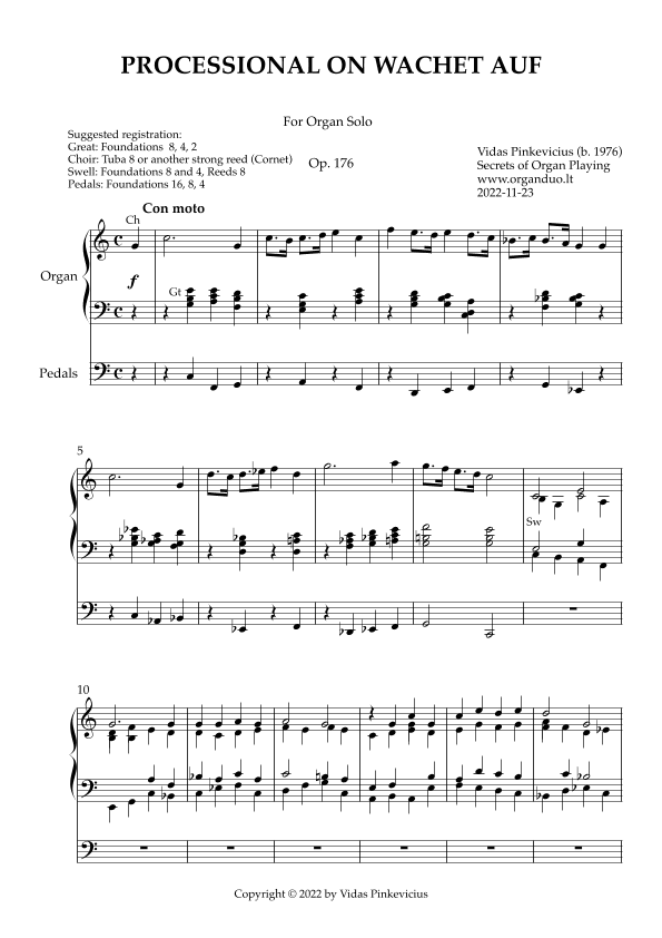 Processional on Wachet auf, Op. 176 (Organ Solo) by Vidas Pinkevicius
