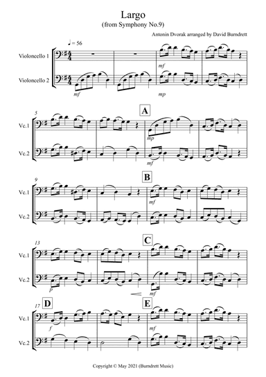 Largo (from the New World) for Cello Duet (arr. David Burndrett)