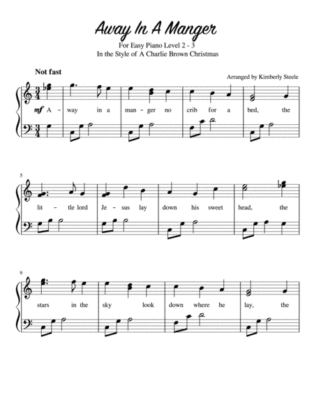 Away In A Manger For Easy Piano In the Style of A Charlie Brown Christmas (arr. Kimberly Steele)