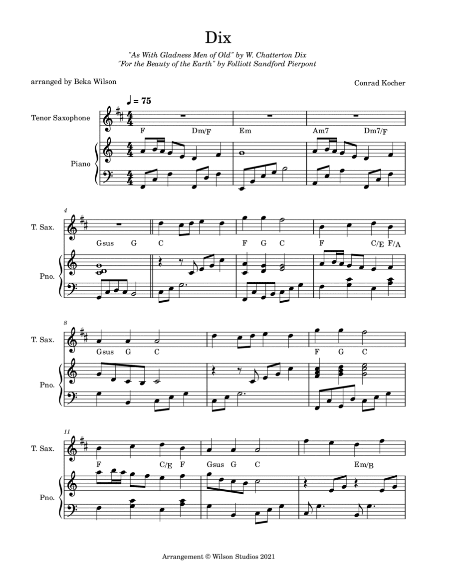 As With Gladness Men of Old--tenor sax solo (arr. Beka Wilson)