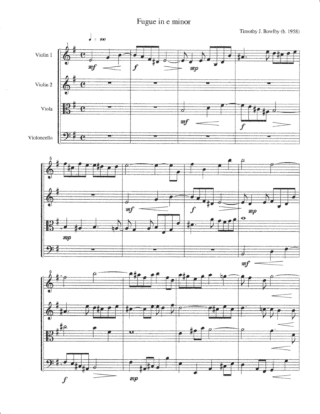 Fugue in e minor (1994) for string quartet (SCORE and PARTS)