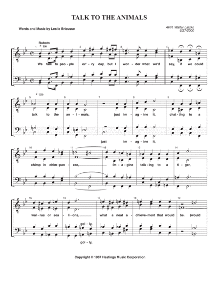 Talk To The Animals (arr. Walter Latzko)