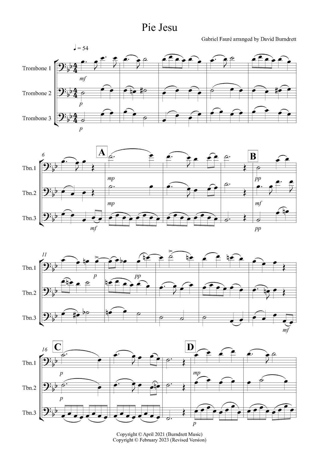Pie Jesu (from Requiem) for Trombone Trio (arr. David Burndrett)
