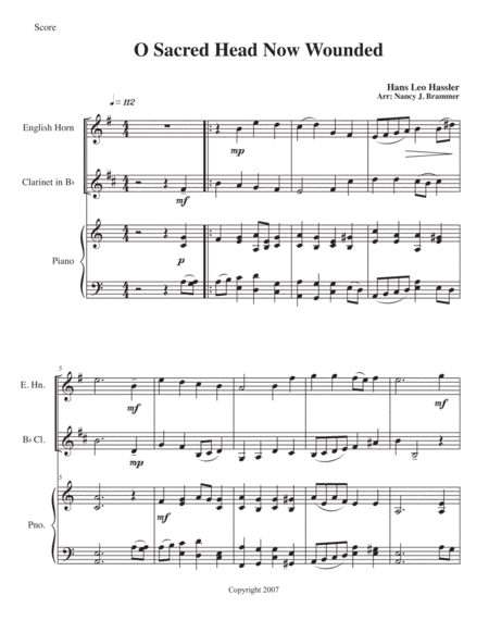 O Sacred Head Now Wounded for English Horn, Clarinet and Piano (arr. Nancy J. Brammer)