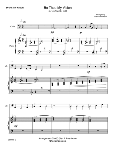 BE THOU MY VISION - CELLO SOLO with Piano Accompaniment (Grade 2) (arr. Glen Poehlmann)