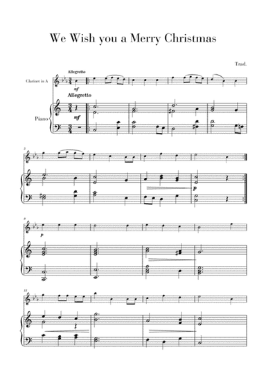 We Wish you a Merry Christmas for Clarinet in A and Piano (arr. Cadenza Editions)
