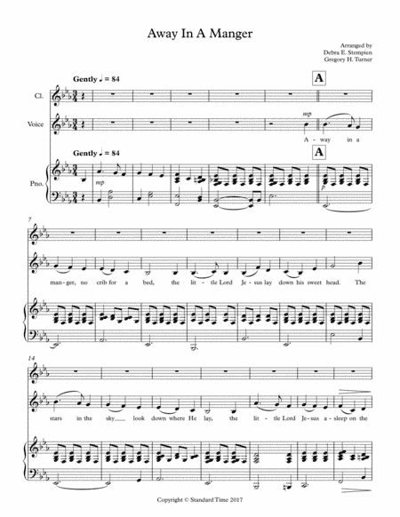 Away In A Manger for Voice & Clarinet Duet (optional Soprano Sax) with Piano Accompaniment (arr. Debra E. Stempien, Gregory H. Turner)