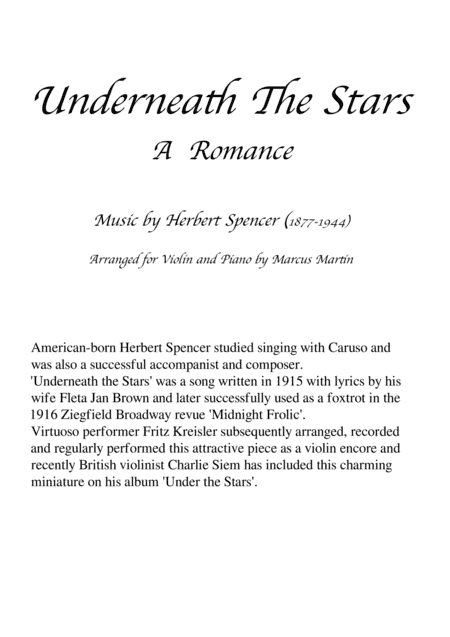 Underneath the Stars for Violin and Piano (arr. Marcus Martin)