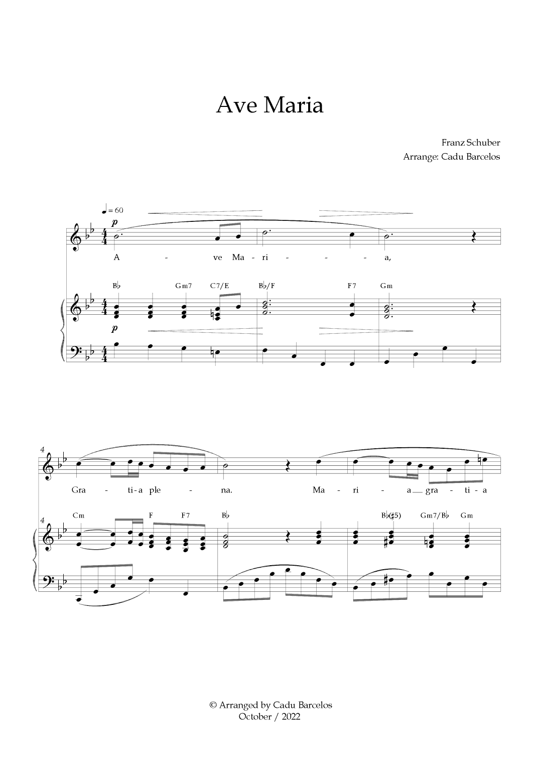 Ave Maria - Schubert Bb Major Chords (arr. Cadu Barcelos)