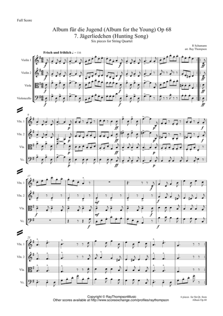 Schumann: Album für die Jugend (Album for the Young) Op.68 "6 pieces for string quartet" (arr. Ray Thompson)