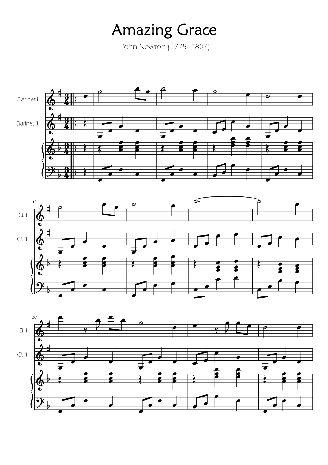 Amazing Grace - Clarinet Duet w/ Piano accompaniment (arr. Ygor Nunes)